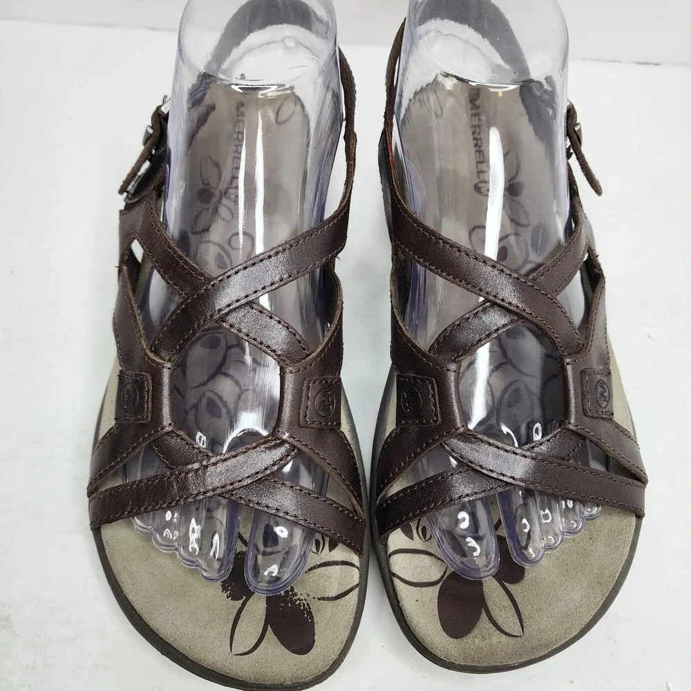 Merrell Bracken Sandals Women 8 Brown Leather Strappy Buckle Comfort J62310